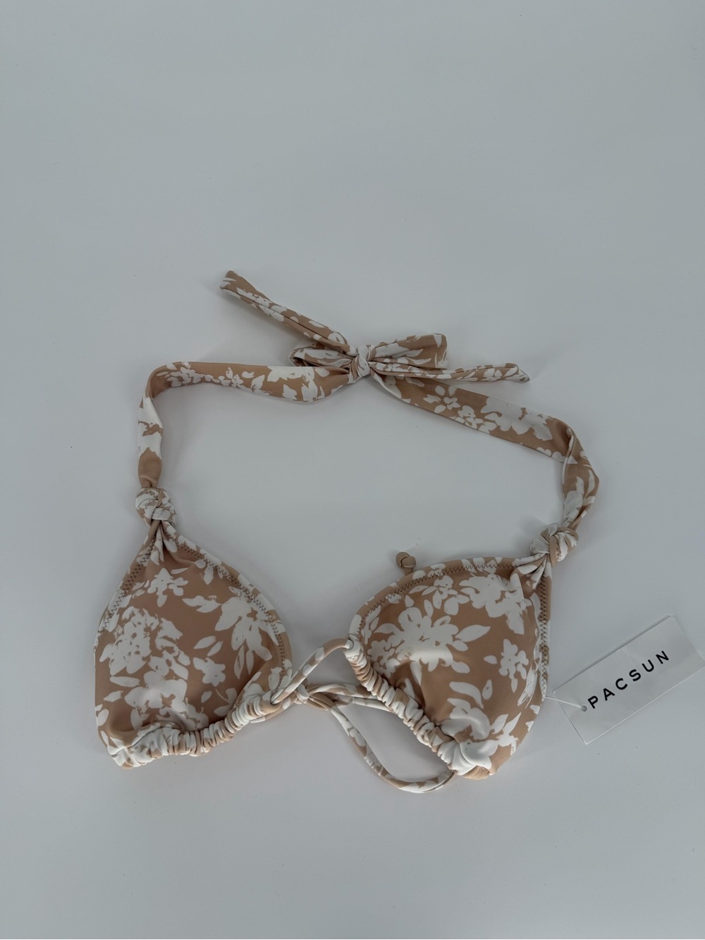 Pacsun Tan & White Floral Triangle Bikini Top
